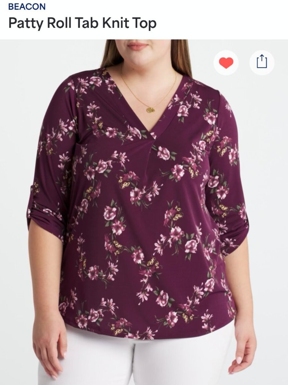 Beacon Patty Roll Tab Knit Top Burgundy Floral Stitch Fix 2X